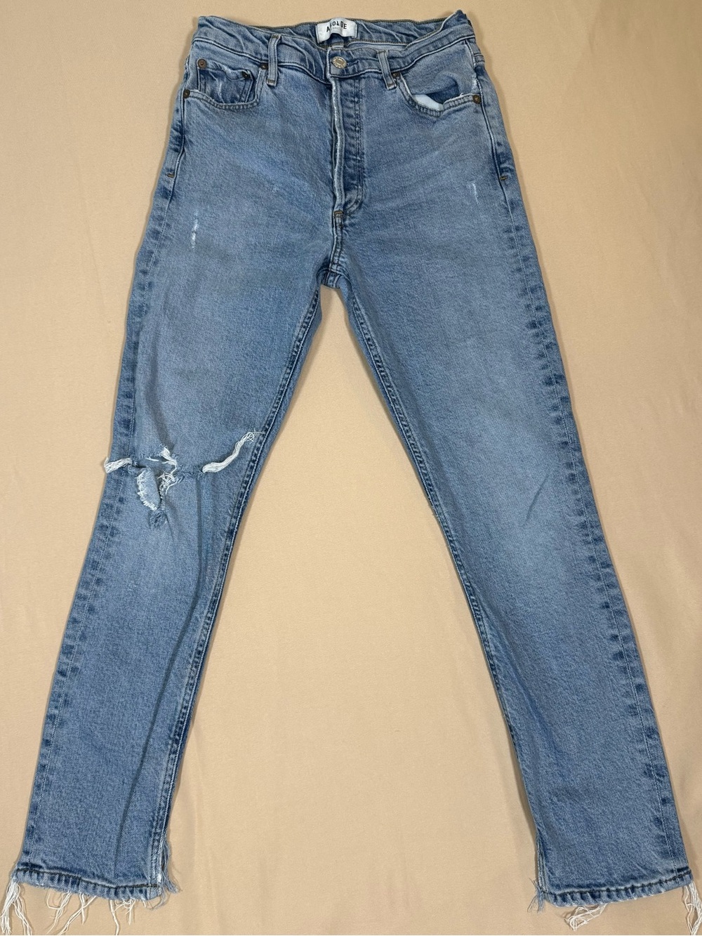 Agolde Nico High Rise, Slim Fit , Distressed Light Blue Jeans, size 25